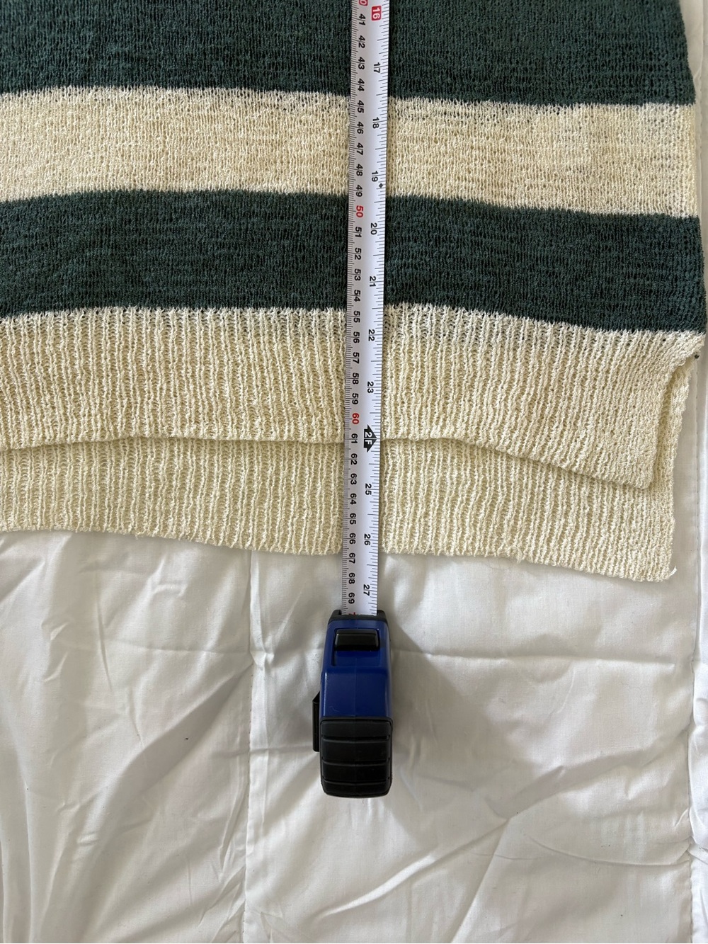 Striped V-Neck Men's Sweater in Cream and Dark Green - Picture 11 of 14